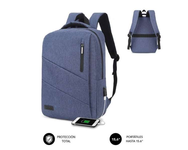 Mochila subblim city backpack para portátiles hasta 15.6'/ puerto usb/ azul