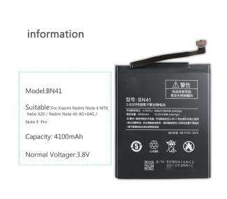 Batería Para Xiaomi Redmi Note 4, MPN Original: Bn41