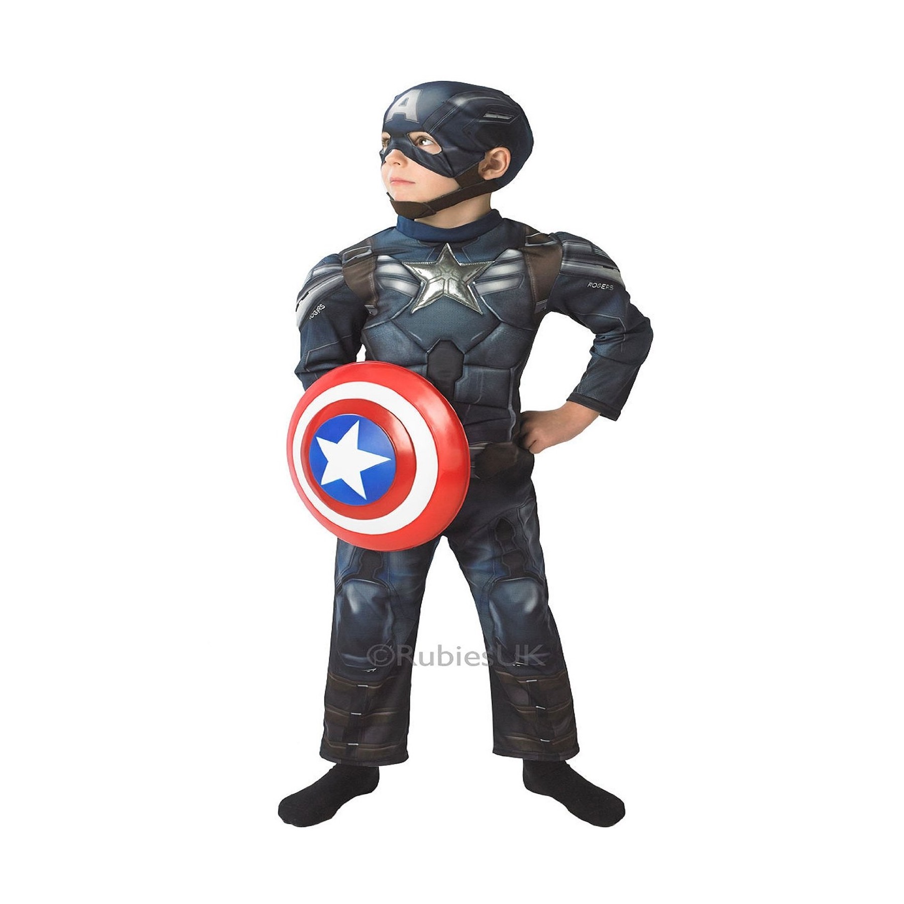 Rubies - Captain America Deluxe w. Muscles - Medium (5-6 years)