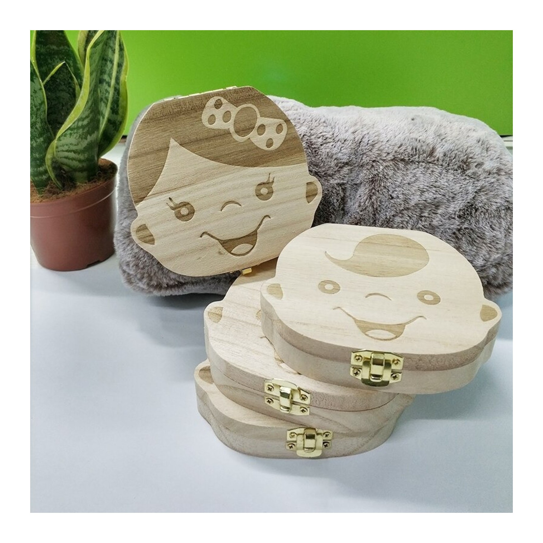 Caja de madera para guardar los dientes de los bebés, organizador, para ninas