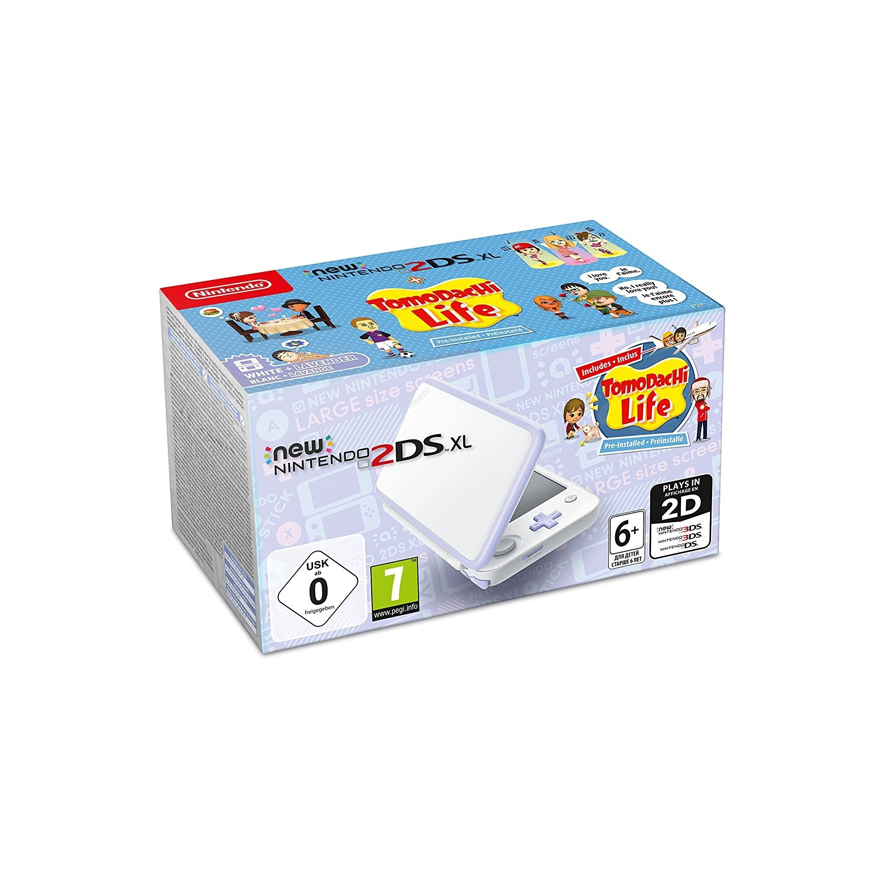 New Nintendo 2DS XL White + Lavender + Tomodachi Life