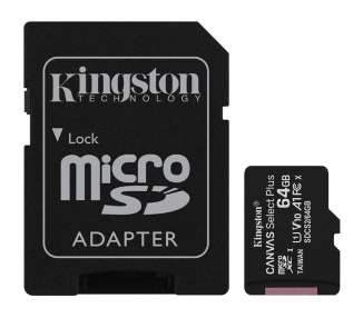 Tarjeta de memoria kingston canvas select plus 64gb microsd xc con adaptador/ clase 10/ 100mbs