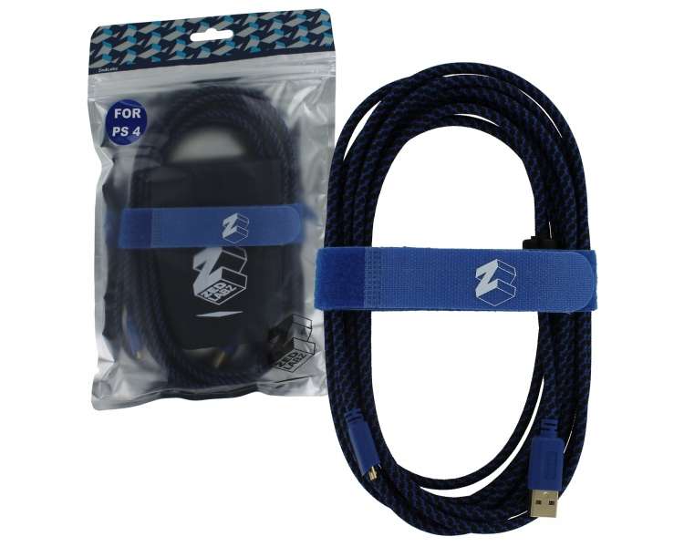 ZedLabz Ultra 5m Dorado plated braided charging cable for Sony PS4 Controller Controlador Mando inc velcro tidy & bag