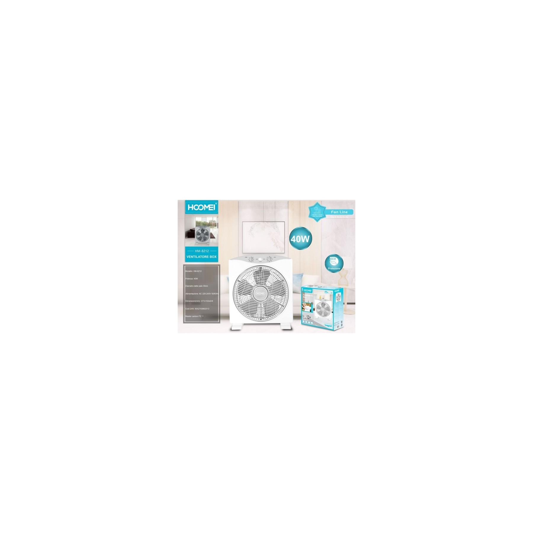 Ventilador de Suelo con 5 Aspas 40W HOOMEI HM-8212