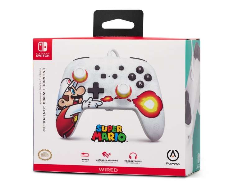 PowerA Enhanced Con Cable Controller Controlador Mando for Nintendo Switch - Fireball Mario