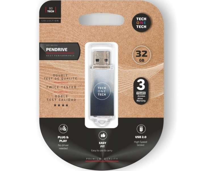 Memoria USB Pen Drive 32gb tech one tech be b&w usb 2.0/ blanco y negro degradado
