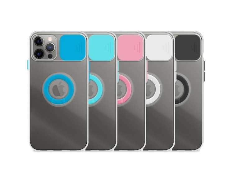 Funda iPhone 12 Pro Transparente con Anilla y Cubre Cámara 5 Colores