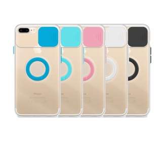 Funda iPhone 7/8G Plus Transparente con Anilla y Cubre Cámara 5 Colores