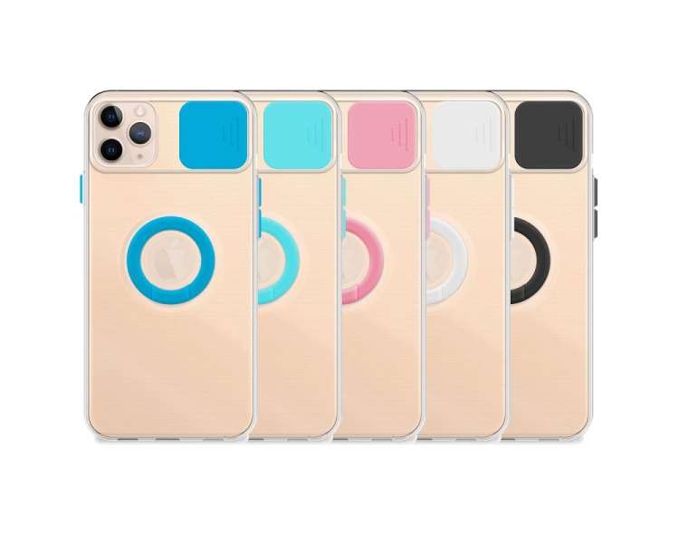 Funda iPhone 11 Pro Transparente con Anilla y Cubre Cámara 5 Colores