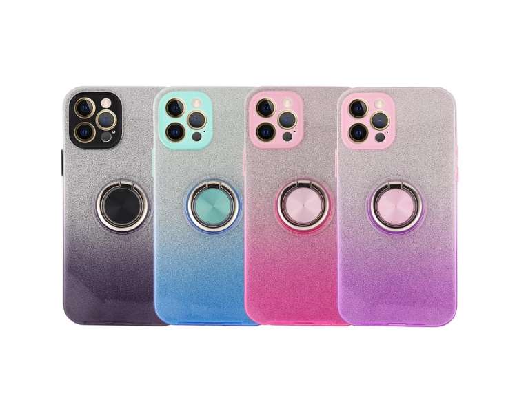 Funda Silicona Brillante iPhone 12 Pro con Imán y Soporte de Anilla 360º 5 Colores