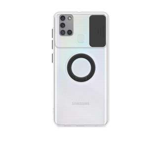 Funda Samsung Galaxy A21S Transparente con Anilla y Cubre Cámara 5 Colores