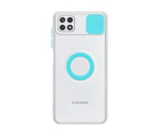 Funda Samsung Galaxy A22-5G Transparente con Anilla y Cubre Cámara 5 Colores
