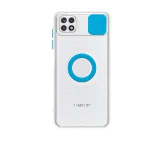 Funda Samsung Galaxy A22-5G Transparente con Anilla y Cubre Cámara 5 Colores