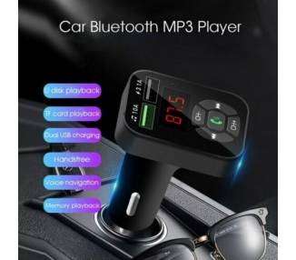 Transmisor FM Bluetooth 5.0 MP3 Micro SD Radio Cargador Carga Rapida Coche