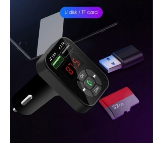 Transmisor FM Bluetooth 5.0 MP3 Micro SD Radio Cargador Carga Rapida Coche