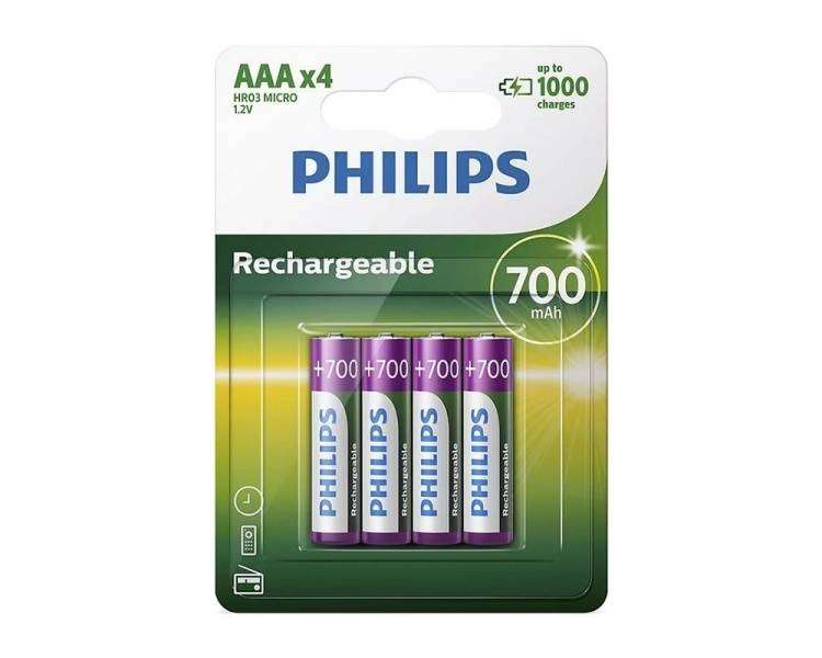Pack De 4 Pilas Bateria AAA Bateria Philips R03B4A70 700Mah 1.2V Recargable