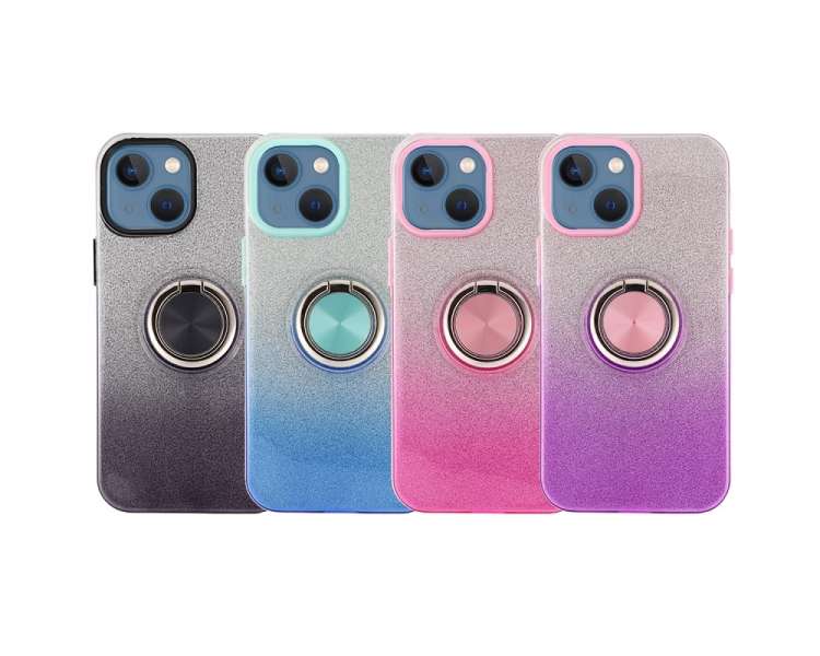 Funda Silicona Brillante iPhone 14 6.1" con Imán y Soporte de Anilla 360º 5 Colores