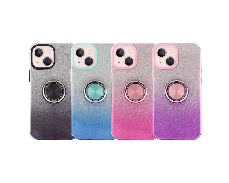 Funda Silicona Brillante iPhone 14 Plus con Imán y Soporte de Anilla 360º 5 Colores