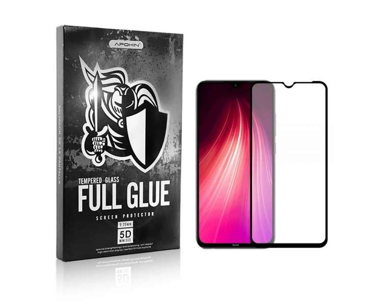 Cristal templado Full Glue 5D Xiaomi Redmi Note 8 Protector de Pantalla Curvo Negro