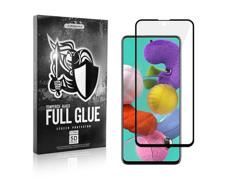 Cristal templado Full Glue 5D Samsung Galaxy A51 Protector de Pantalla Curvo Negro