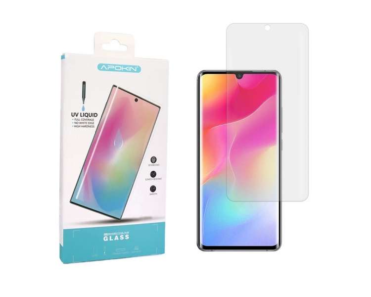 Cristal templado UV Xiaomi Mi Note 10 Lite Protector de Pantalla Curvo. Sin Lampara-Con Lampara