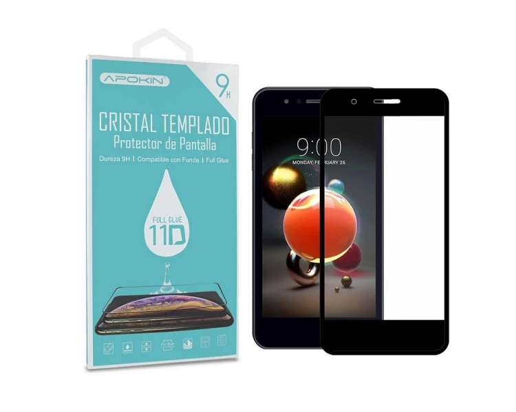 Cristal templado Full Glue 11D Premium LG K8 2018 / K9 2018 Protector de Pantalla Curvo Negro