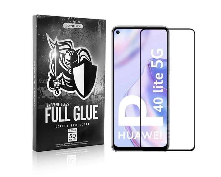 Cristal templado Full Glue 5D Huawei P40 Lite-5G Protector de Pantalla Curvo Negro