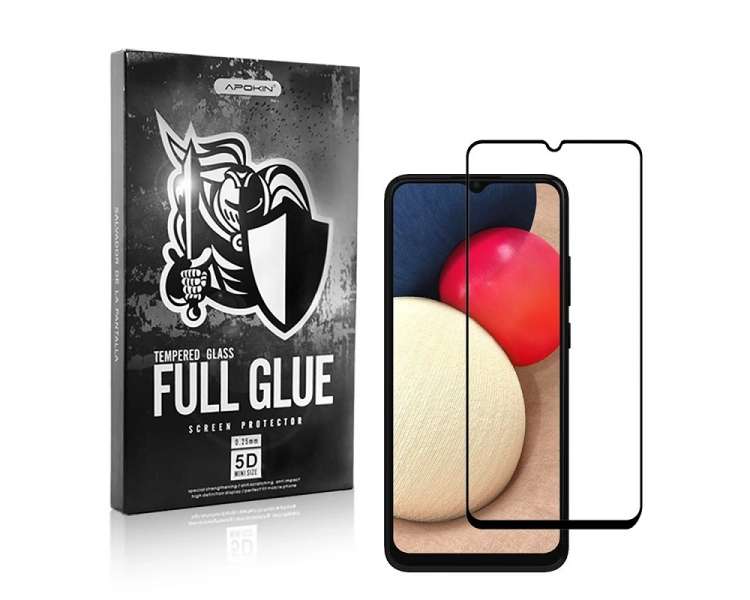 Cristal templado Full Glue 5D Samsung Galaxy A02S/A12/A23 Protector de Pantalla Curvo Negro