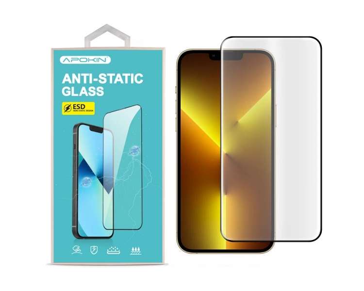 Cristal templado Full Glue 9H con Pegamento Anti-Estático iPhone 13 Pro Max 6.7" Protector de Pantalla Curvo Negro