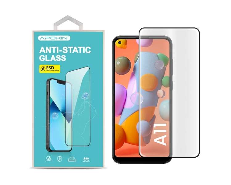 Cristal templado Full Glue 9H con Pegamento Anti-Estático Samsung A11/ Redmi Note 9 Protector de Pantalla Curvo Negro