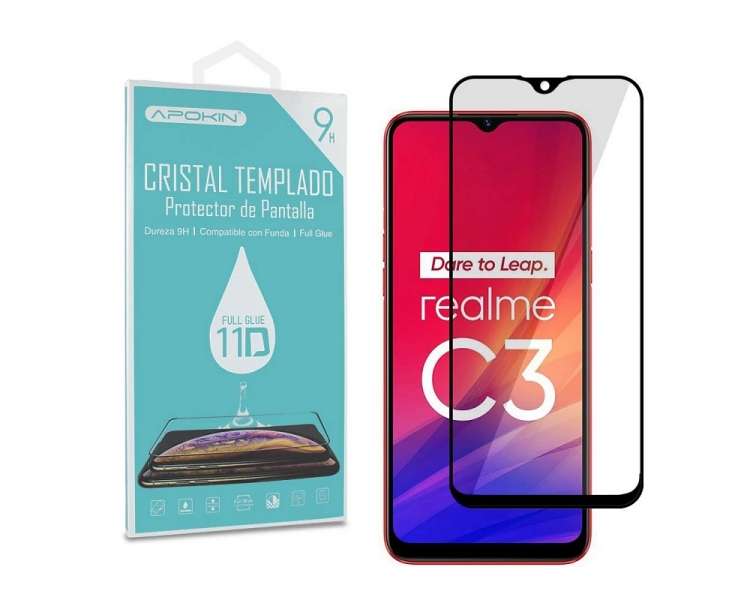 Cristal templado Full Glue 11D Premium Realme C3/C12/C15/Y20/Y20I Protector de Pantalla Curvo Negro