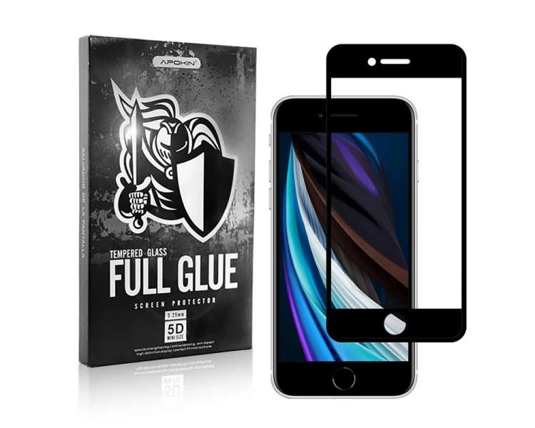 Cristal templado Full Glue 5D IPhone SE3 Protector de Pantalla Curvo Negro