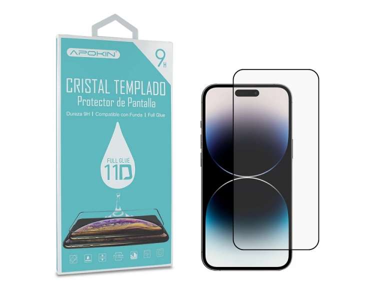 Cristal templado Full Glue 11D Premium iPhone 14 Pro Max Protector de Pantalla Curvo Negro