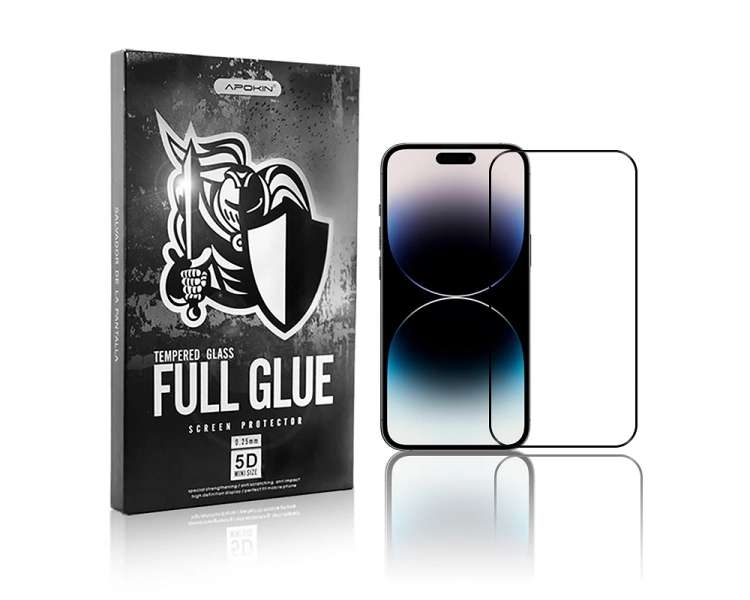 Cristal templado Full Glue 5D IPhone 14 Pro Protector de Pantalla Curvo Negro