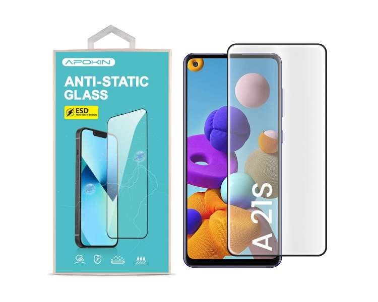 Cristal templado Full Glue 9H con Pegamento Anti-Estático Samsung A21S/Reno 4z de Pantalla Curvo Negro