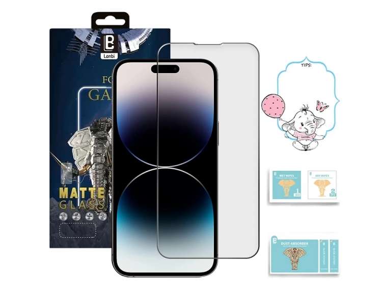 Cristal templado Mate Anti-Manchas 5D iPhone 14 Pro Max Color Negro