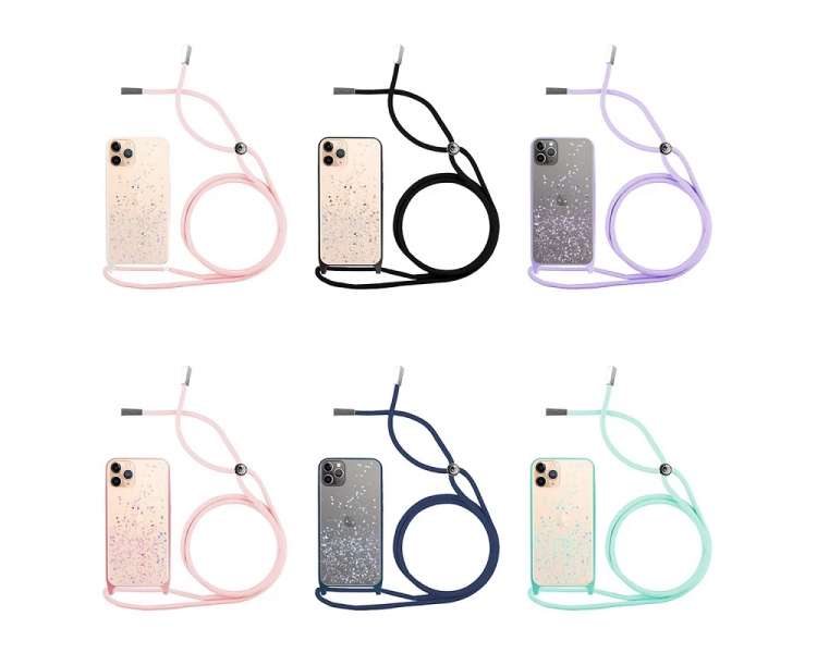 Funda Brillantina con Cordón iPhone 11 Pro con Borde de Color