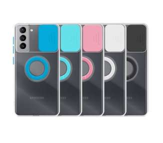 Funda Samsung Galaxy S21 Transparente con Anilla y Cubre Cámara 5 Colores