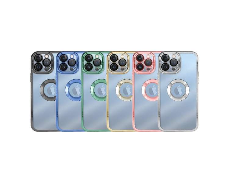 Funda iPhone 14 Pro Silicona Tranparente Cromado Cubre Camara 3D 6-Colores