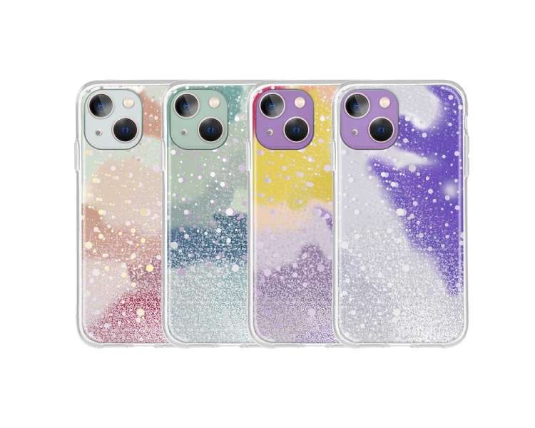 Funda Gel Transparente Purpurina Protección Cámara 3D iPhone 13 Mini 4 -Colores