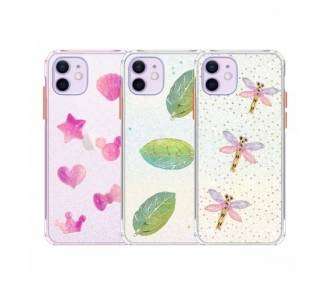 Funda Gel Transparente Purpurina Relieve iPhone 12, 3-Colores
