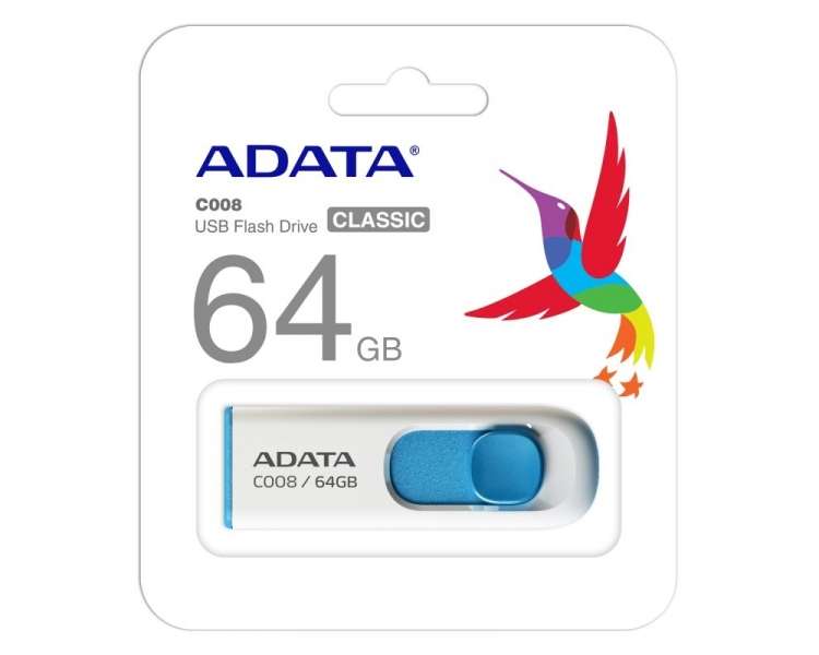Memoria USB ADATA Lapiz Usb C008 64GB USB 2.0 Blanco/Azul