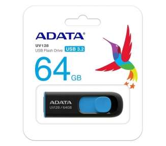 Memoria USB ADATA Lapiz Usb UV128 64GB USB 3.2 Negro/Azul