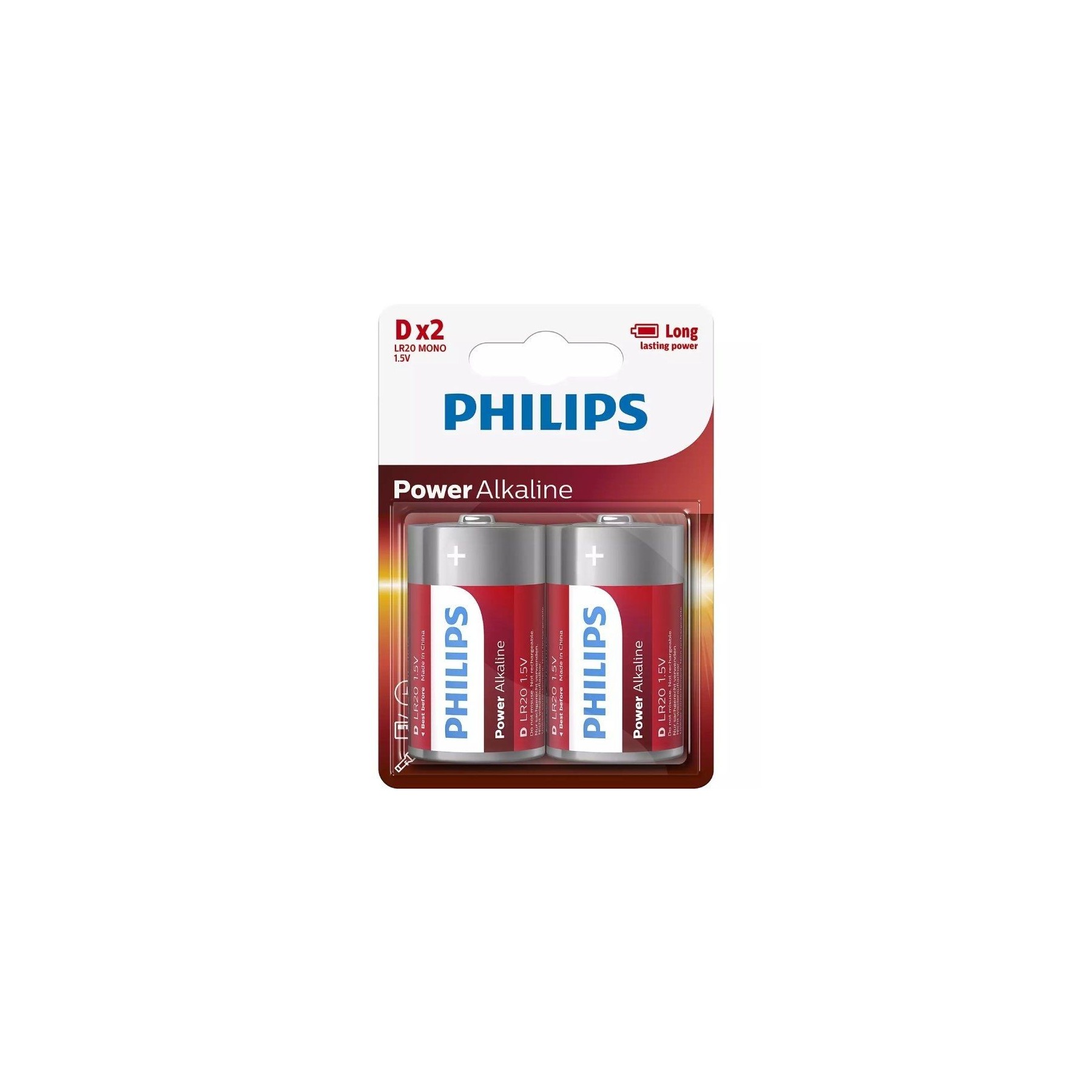 Pack De 2 Pilas Bateria D Philips LR20P2B,10, 1.5V, Alcalinas