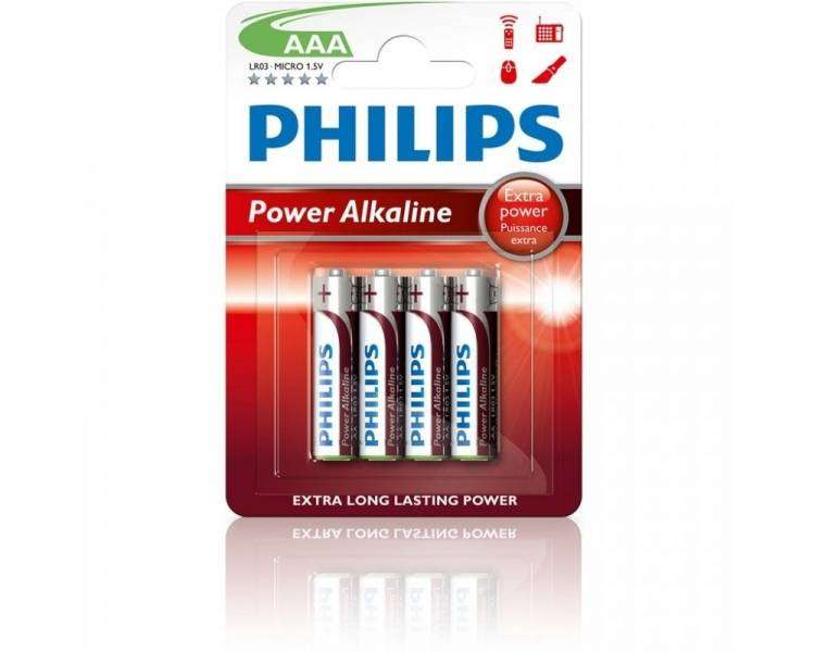 Pack De 4 Pilas Bateria AAA Philips LR03P4B,10, 1.5V, Alcalinas