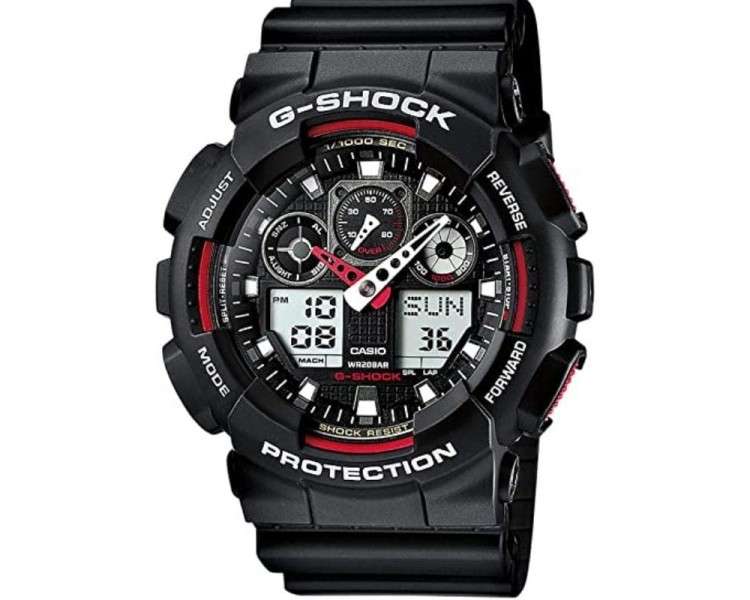 Reloj analógico y digital casio g-shock trend ga-100-1a4er/ 55mm/ negro y rojo