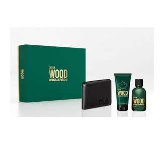 Dsquared Gift Set - Green Wood 100ml Eau De Toilette + 100ml Shower Gel + Wallet