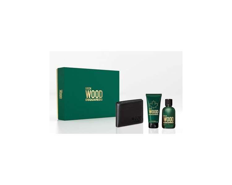 Dsquared Gift Set - Green Wood 100ml Eau De Toilette + 100ml Shower Gel + Wallet
