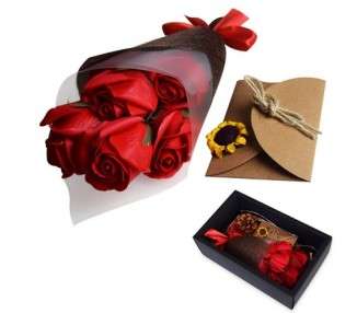 Mikamax Red Rose Black Box Gift Set - Rose Bouquet Soap - Bath Rose Gift Box - Rose Soap
