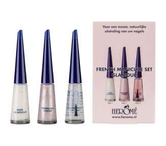 Herome French Manicure Set Glamour 3-Step French Manicure Set Nail Polish Whitener and Top Coat 3 * 10ml - Pack of 3